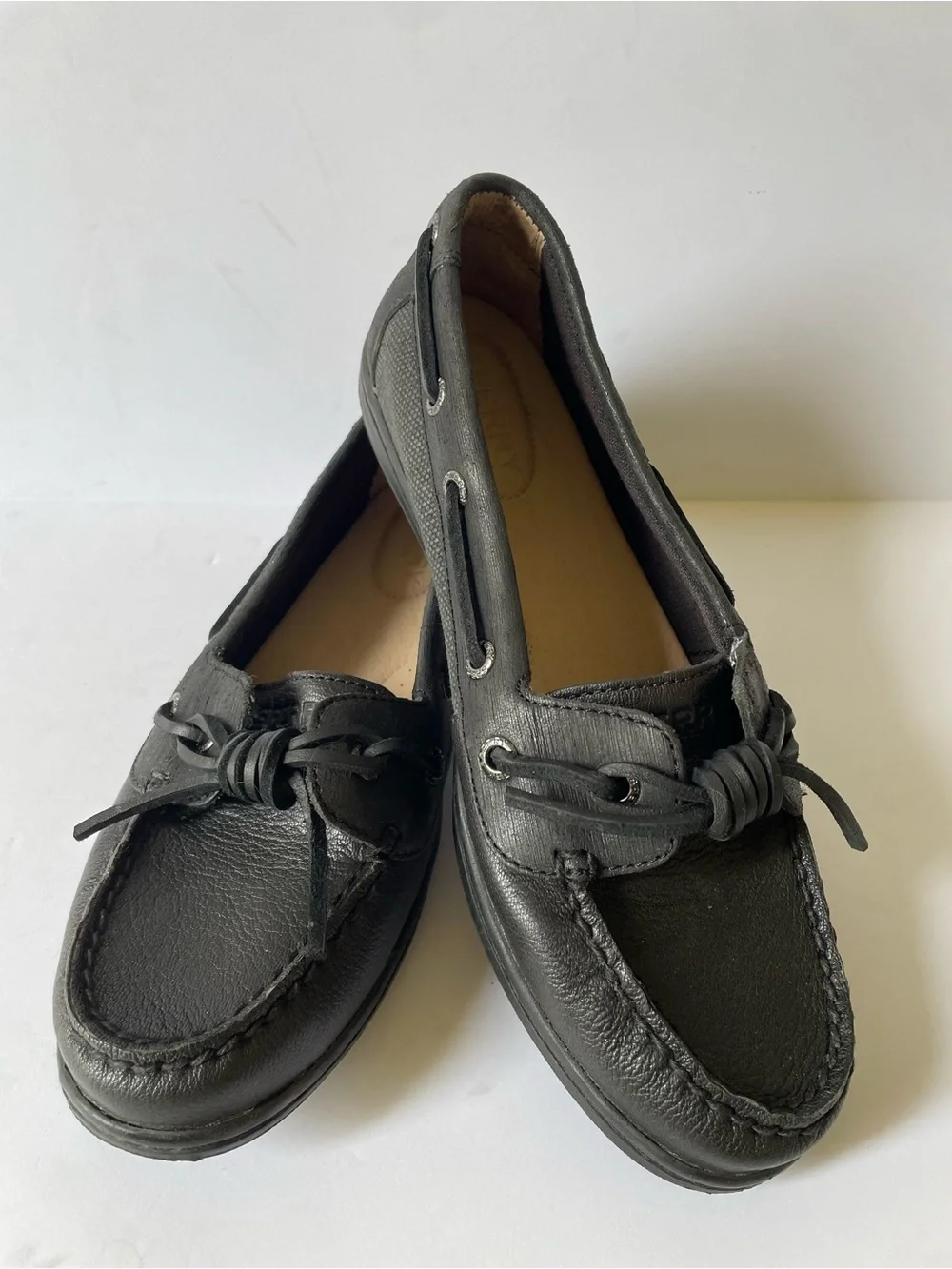 Sperry Women’s Black Leather Comfort Slip -On Boat Shoes Moccasins Flats Size 7
